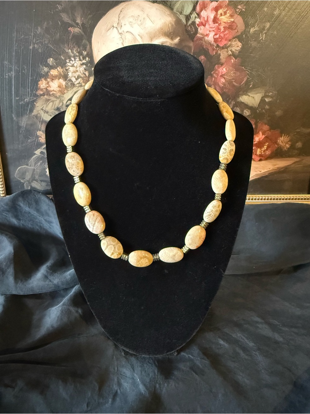 Handcrafted Polished Fossil Stone Bead Necklace